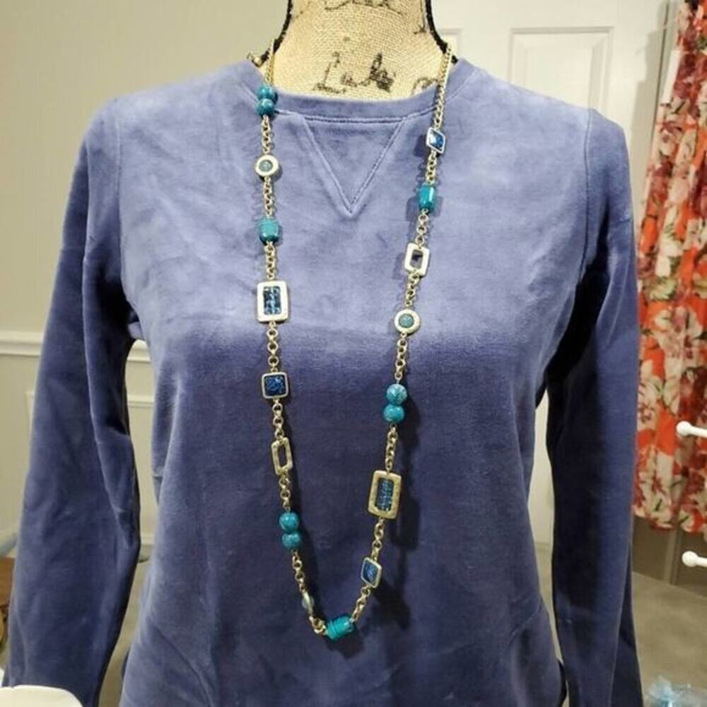New Chico's gold and blue beaded necklace - Picture 2 of 10